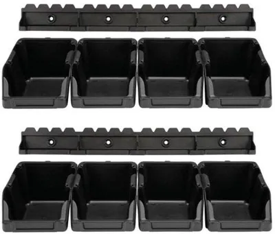 Image de Lot de 8 bacs empilables noirs, 103 x 165 x 75 mm, en plastique
