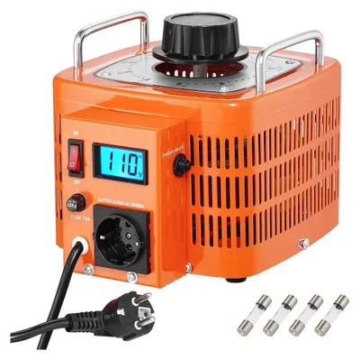 Obrázok produktu pre 3000VA Automatický variabilný transformátor - Variabilný regulátor napätia 10 Ampér - Vstup 230 V 0-300 V - Regulátor striedavého napätia s LCD displejom a 4 prídavnými poistkami