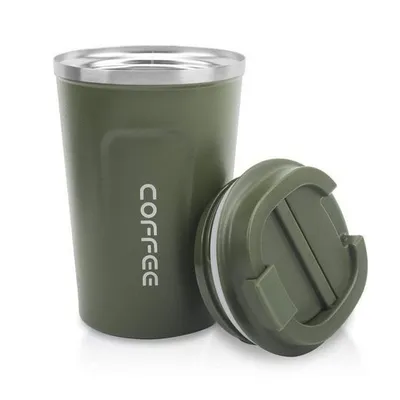 Produktbild von Thermobecher Thermobecher 380ml Kaffeebecher Auslaufsicher Edelstahl Thermo Becher, mit Deckel Isolierbecher für Eiskaffee/Heißen Kaffee（Grün）
