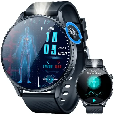 Produktbild von Smartwatch Herren mit EKG+HRV AMOLED mit Bluetooth Telefonfunktion Smart Watch 24H Herzfrequenz Blutdruck IP67 Wasserdichte Uhr Kompatibel Android Schwarz