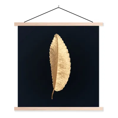 Produktbild von MuchoWow® Textilposter Blätter - Schwarz und Gold - Luxus - Chic - Natur 120x120 cm mit holzfarbenen Rahmen - Textil-Poster