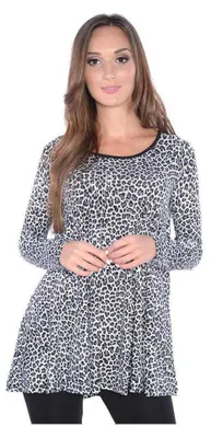 Produktbild von Damen Tunika Shirt Langarm Locker im Animal-Look; Grau S/M