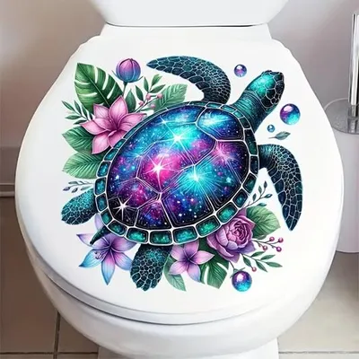 Produktbild von GKA WC Deckel Aufkleber Schildkröte mit Blumen Toilettendeckel Tattoo selbstklebend Toilette Toilettendeckelaufkleber