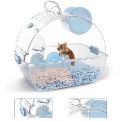 Produktbild von Transportkäfig für Haustiere, transparente Transportbox für Hamster, Chinchilla & Zwerghamster, Silikon-Tragegriff, einfach zu reinigen, Haustierkäfig