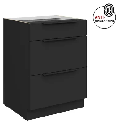 Produktbild von Küchen Unterschrank 60 cm Küche ARIA Schwarz ultra matt + Schwarz matt, hochwertige Fronten mit Anti Fingerprint Beschichtung, Soft-Close Küchenzeile Küchenblock