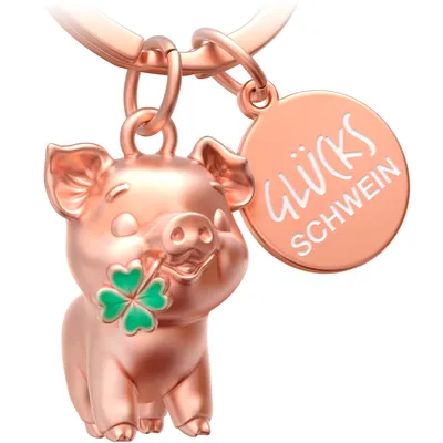 Produktbild von FABACH Glücksschwein Schlüsselanhänger Wiggy mit Kleeblatt - Schwein Glücksbringer für Viel Glück und Erfolg - Schweinchen Geschenk