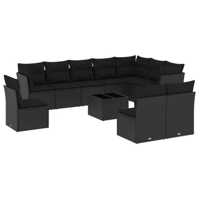 Produktbild von 11-tlg. Garten-Sofagarnitur mit Kissen Schwarz Poly Rattan