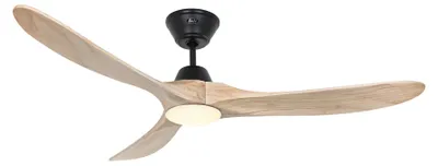Zdjęcie produktu dla Energooszczędny wentylator sufitowy z oświetleniem LED i pilotem Eco Genuino-L czarny mat / naturalne drewno 152 cm
