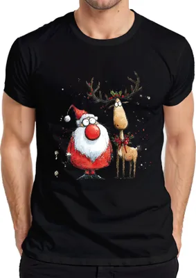 Produktbild von Weihnachtsmann Rentier lustig rote Nase Weihnachten Geschenk Herren T-Shirt, Schwarz, XL