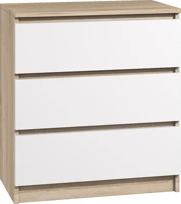 Produktbild von Roe Furniture | Kommode 60 cm - Weiß Sonoma - 3 Schubladen - Elegant und funktionell - Ideal für kleine Räume - Sideboard