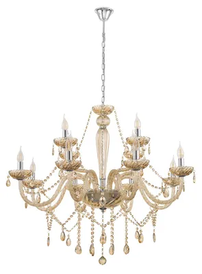 Immagine prodotto di Lampadario A Sospensione Classico Basilano Acciaio Cromo Vetro 12 Luci E14
