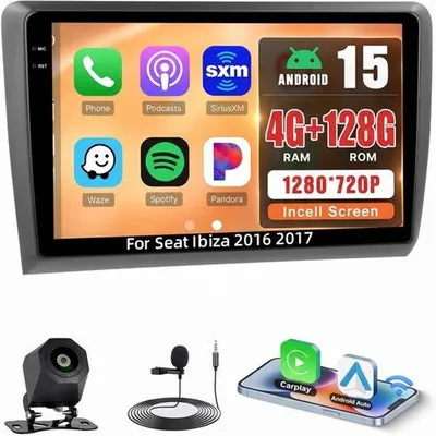 Zdjęcie produktu dla Radio samochodowe Android 15, 4+128G, dla samochodów z rocznika 2016 i 2017, z funkcjami Carplay i Android Auto, 9-calowy dotykowy ekran Incell, GPS, Bluetooth, korektor dźwięku (EQ), Wi-Fi, RDS, sterowanie z kierownicy (SWC), mikrofon oraz kamera cofania