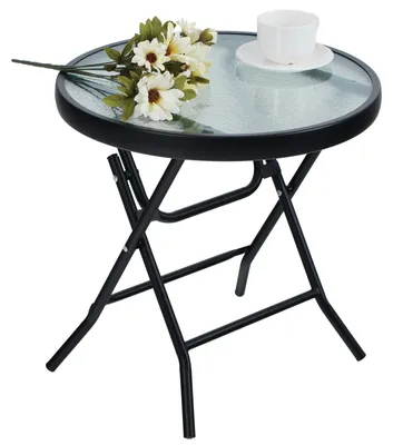 Produktbild von Beistelltisch Klapptisch Couchtisch - Klappbar - Gehärtetes Glas - 46 x 46 x 48 cm - Für Balkon und Garten