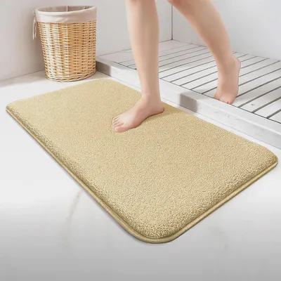 Produktbild von Badematte rutschfeste, Mikrofaser Saugfähig Badezimmerteppich, Flauschig & schnelltrocknend Maschinenwaschbar Badteppich, Super Weich Fußmatte Duschvorleger 60x110cm Beige
