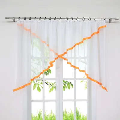 Produktbild von Joyswahl Scheibengardine mit Kräuselband, Cross-M-Typ Voile Gardine mit Satinband halbtransparent, Orange HxB 160x300 cm