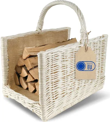 Produktbild von Creative Home Großer Kaminkorb Weiß Holzkorb mit Jute 45 x 30 x 47 cm