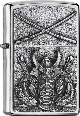Produktbild von Zippo Feuerzeug Plakette Samurai 2007836 chrom gebürstet windfest nachfüllbar
