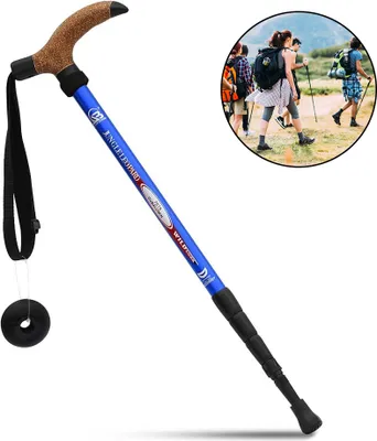 Produktbild von 1 Stück  Bergstock / Wanderstock, T-förmiger Griff, einziehbar, aus Luftfahrt-Aluminiumlegierung, verstellbare Teleskopstange, Stoßdämpfung(Blau)