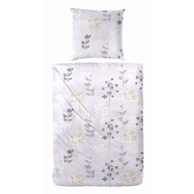 A duvet cover and pillowcase set with a floral pattern.