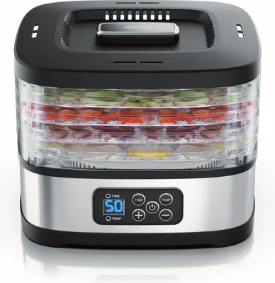 Produktbild von Arendo Dörrautomat Dehydrator mit 5 Etagen, 240 W elektrisches Dörrgerät für Obst, Gemüse, Fleisch, Edelstahl Dörrmaschine mit Zeitanzeige, Timer und Temperaturregelung (35-70°), BPA frei