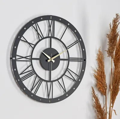 Produktbild von Opviq, Romano - Black, Dekorative Metall-Wanduhr, 100 % METALL, Schwarz, 50 x 50 cm
