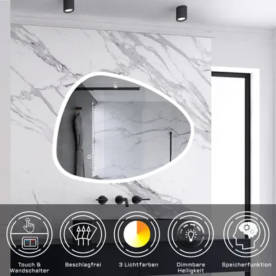 Produktbild von AICA LED Badspiegel 80x65cm Spezial Rund Wand/Touchschalter Anti-Beschlag 3 Lichfarbe Kalt/Neutral/Warmweiß Dimmbar Badezimmerspiegel Lichtspiegel IP44