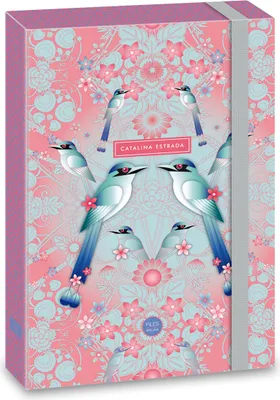Image de ARS UNA boîte de classement A4, classeur pour cartable, avec élastique et rabats intérieurs, Birds - Oiseaux, rose, pour filles