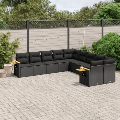 Produktbild von Design 10-tlg. Garten-Sofagarnitur mit Kissen Schwarz Poly Rattan, Gartenmöbel-Sets 2024 Neu