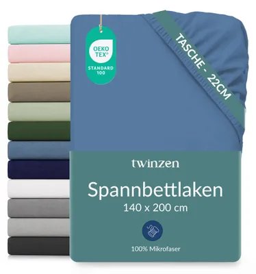 Produktbild von Twinzen Spannbettlaken Mikrofaser 140x200 Blau Steghöhe 25 cm
