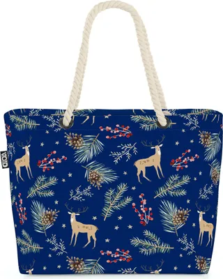 Produktbild von VOID Winter Hirsch blau Strandtasche Shopper 58x38x16cm 23L XXL Einkaufstasche Tasche Reisetasche Beach Bag