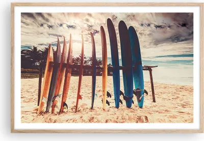 Produktbild von Gerahmtes Poster - Rahmen in heller Eiche - Surfen Strand Board - 91,5x61 cm - Wand Bild - Wanddeko - Wandbilder - Kunstposter - Wandposter - Bilderrahmen - Bilder - Kunstdruck - P2NAA91x61-4992