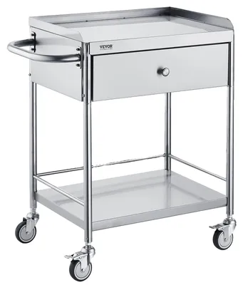 Image de VEVOR Chariot de laboratoire à deux niveaux Chariot pour appareils Chariot de service en inox Chariot de débarrassage avec tiroirs Capacité de charge 100 kg