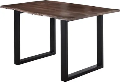 Produktbild von Esstisch 160x85 cm Lubin, Akazienholz nussbaumfarben, Massiver Esszimmertisch mit echter Baumkante, Baumkantentisch mit U-Gestell Schwarz, 26 mm Tischplatte
