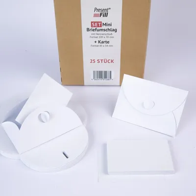 Produktbild von 50 x PresentFill® Karten + Mini-Briefumschlag aus 210 g/m² Recycling-Kraftpapier - Diamant Weiß