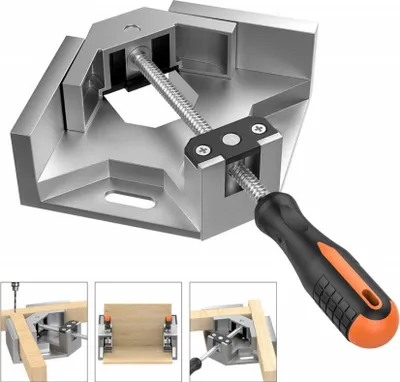 Produktbild von 90° Winkelspanner aus Aluminium |  Winkelschraubstock für Holzarbeiten | Bilderrahmen Gehrungszwinge | rechtwinklige Klemme Eckenspanner  für Holz Metall | verstellbarer Eckschraubstock mit Handgriff