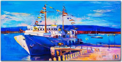 Produktbild von Coloray Bild aus Leinwand 100x50 Leinwand Dekoration - Seehafen Schiffe Himmel