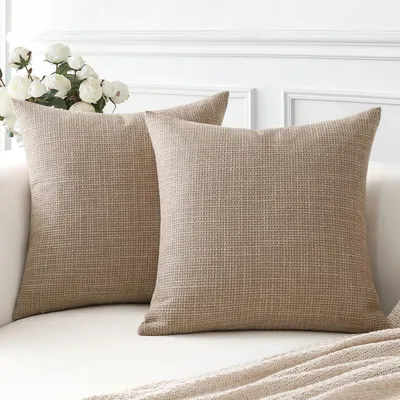 Productafbeelding van Kussensloop set van 2, linnenlook, effen, 40x40 cm, lichtbeige