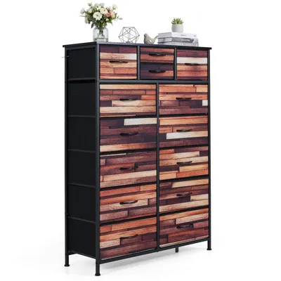 Produktbild von COSTWAY Kommode mit 14 Schubladen, Schubladenschrank mit Stoffkommode Metallrahmen Holzoberfläche, Aufbewahrungsschrank, 85 x 30 x 120 cm