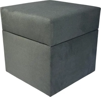 Obrázok produktu pre Velúrová stolička MAKALU 40x40 cm štvorcová s úložným priestorom - rozkladacia čalúnená stolička z plyšovej látky s lemovaním - tmavosivá