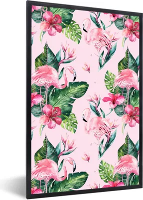 Produktbild von MuchoWow® MuchoWow® Gerahmtes Poster Blumen - Flamingo - Pflanzen 40x60 cm - Poster mit zchwarzem Bilderrahmen - Papierdruck - Wandbilder