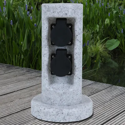 Image de Colonne de prises Outdoor avec 2 prises en optique pierre Prise de jardin Prise extérieure