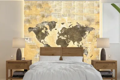 Produktbild von MuchoWow® Fototapete für Wohnzimmer oder Schlafzimmer Wandtapete Vinyl Motivtapete Weltkarte - Aquarell - Vintage - 240x240 cm - Schlafzimmer-Tapete