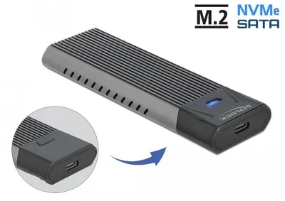 Zdjęcie produktu dla DeLOCK Obudowa zewnętrzna USB Type-C na M.2 NVMe PCIe lub SATA SSD - Beznarzędziowa, Obudowa SSD, M.2, PCI Express, 10 Gbit/s, Połączenie USB, Czarny, Szary