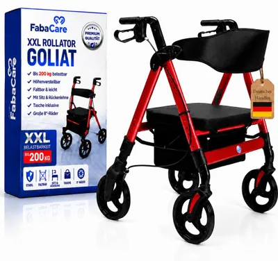 Produktbild von XXL Rollator Vermeiren Goliat, Leichtgewichtrollator bis 200 kg Rot