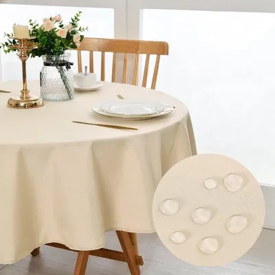 Produktbild von Beige Rundes Tischdecken 160cm, wasserfester, wasserabweisender Tischläufer für Esszimmer, Garten, Party, Hochzeit oder Haushalt