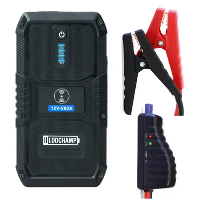Produktbild von LODCHAMP Starthilfe Powerbank 12V-500A-37Wh Auto Starthilfe mit 10W Wireless Charger USB QC 3.0 & QC 2.0 Handliches Starthilfegerät