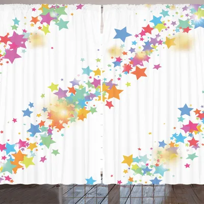 Produktbild von ARANDE Sterne Gardine, Illustration der bunten Stern-Linien Cartoon-Stil Nursery Muster Diagonal Entwurf, 280 x 225 cm, Mehrfarbig