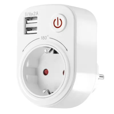 Produktbild von USB Ladegerät Steckdosenadapter 2100mA drehbar schwenkbar Kinderschutz Schalter Reiseadapter weiß