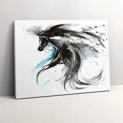 Produktbild von Gemalte Abstraktion eines Pferdes – Leinwandbild Wandbild – 80x60 cm – Leinwandbilder – Wandbilder – Schlafzimmer – Flur