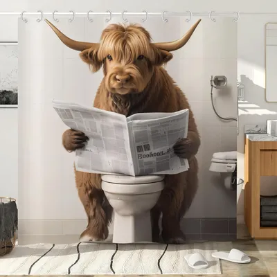 Obrázok produktu pre Záves do sprchy s motívom skótskeho dobytoča, 90 x 180 cm